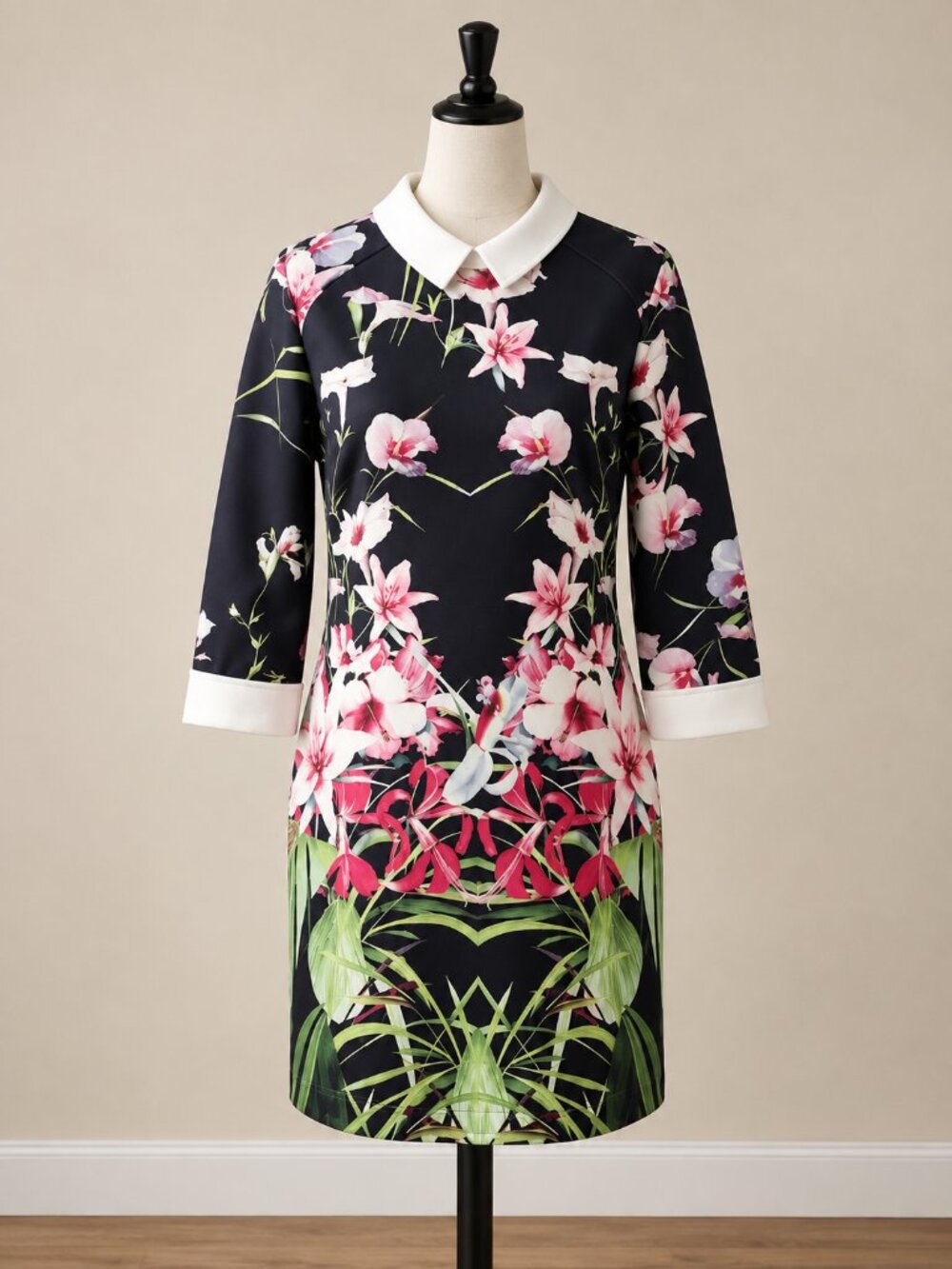 Ted Baker Youma Mirrored Tropics Floral White Collar Tunic Dress TB 4 US 10
